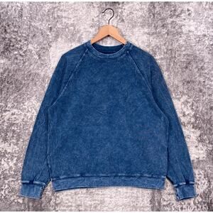 Les Tien Sweatshirt Medium Mens Pique Garment Dyed Blue Raglan Crewneck